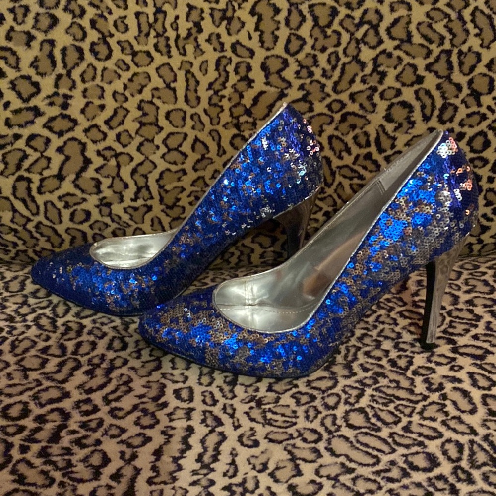 Colin Stuart Sequined blue and silver heels